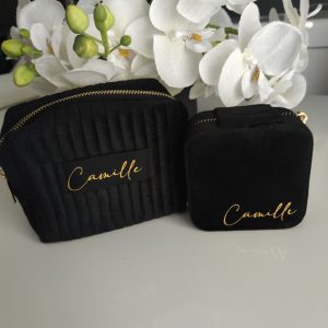 Ensemble tousse maquillage + trousse bijoux en velours