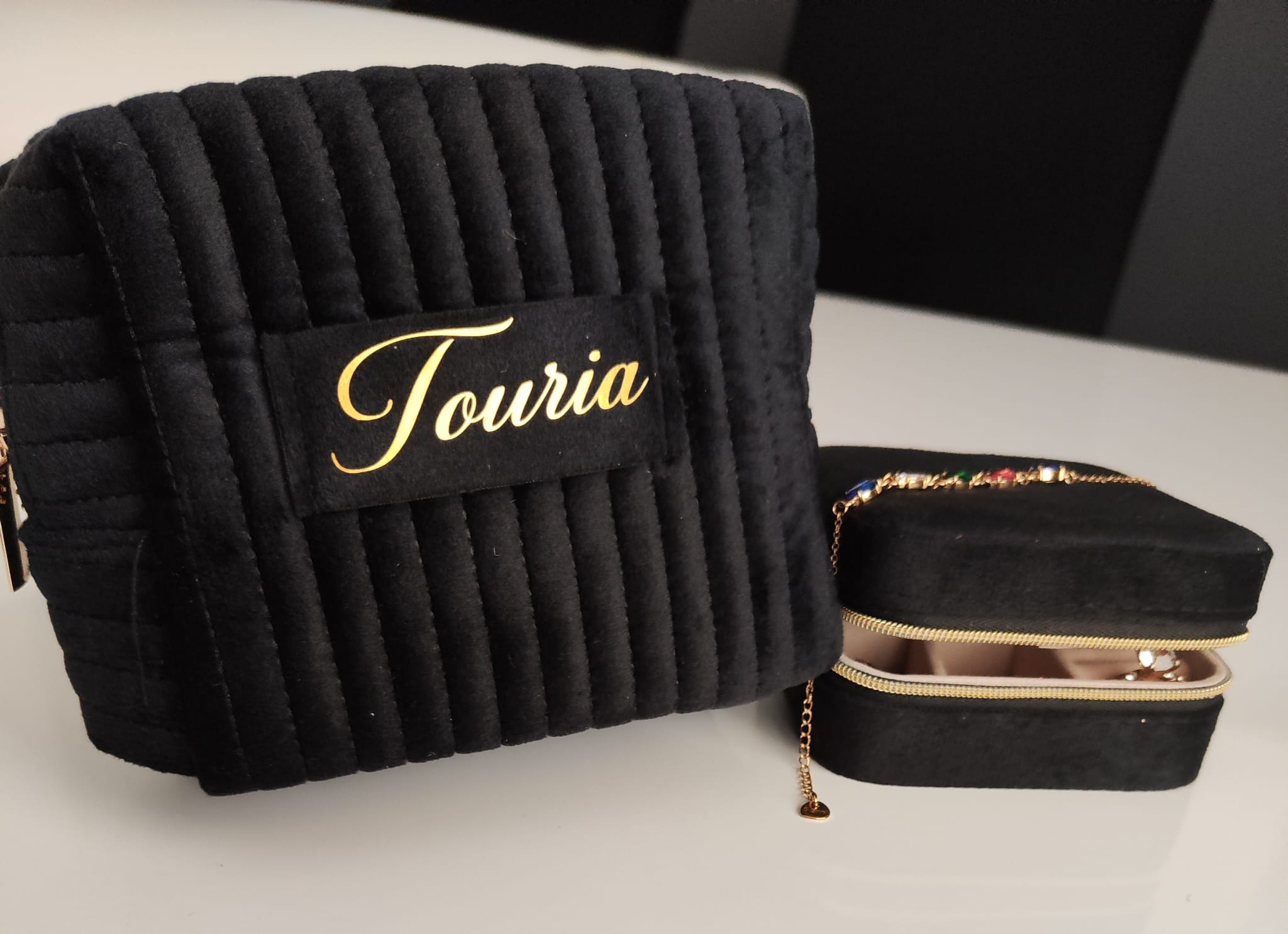 Ensemble tousse maquillage + trousse bijoux en velours – Image 2