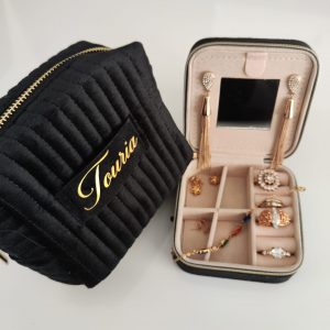 Ensemble tousse maquillage + trousse bijoux en velours